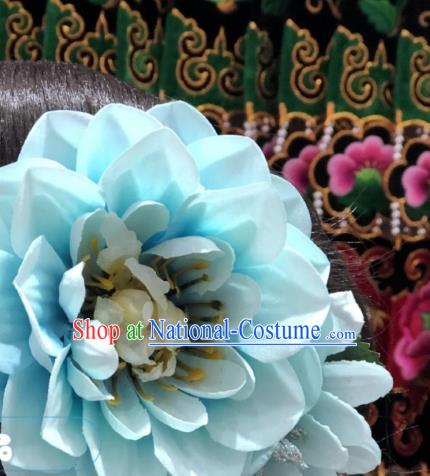 China Dong Ethnic Bride Hair Accessories Miao Minority Handmade Hair Stick Light Blue Peony Hairpin