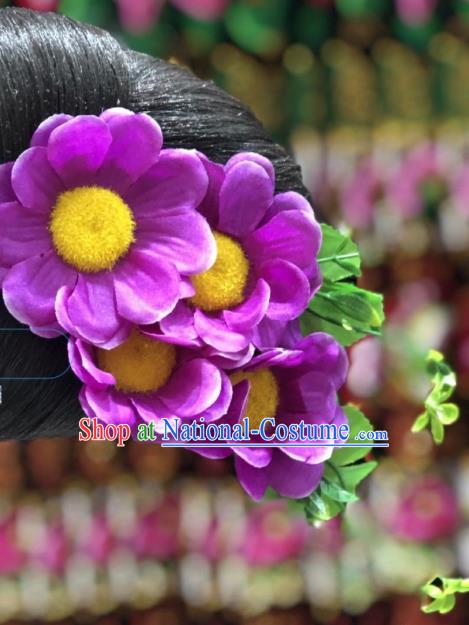 China Minority Purple Sunflowers Hair Stick Miao Ethnic Female Hair Accessories