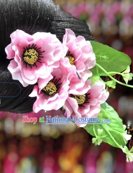 China Minority Nationality Pink Flowers Hair Stick Miao Ethnic Bride Hair Accessories