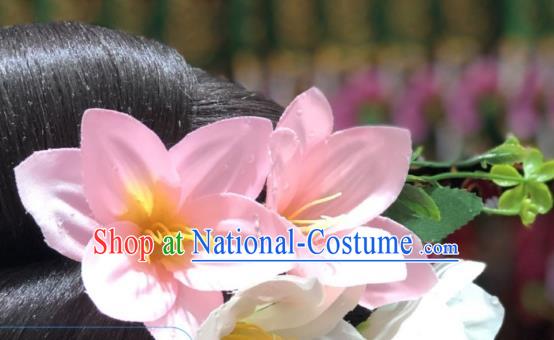 Chinese Miao Minority Bride Pink Lily Flowers Hair Stick Handmade Ethnic Wedding Hair Accessories