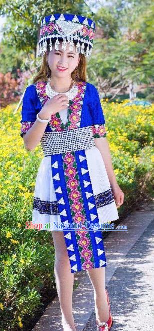 China Yunnan Miao Minority Clothing Ethnic Women Folk Dance Apparels and Hat