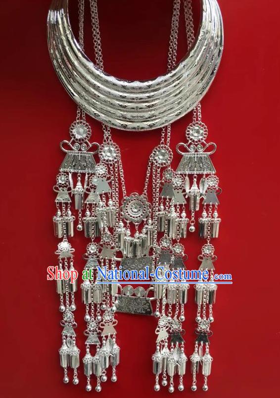 Chinese Miao Nationality Stage Performance Jewelry Accessories Traditional Minority Ethnic Dance Argent Tassel Necklace