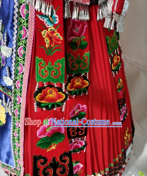 China Miao Ethnic Wedding Apparels Miao Nationality Clothing Yunnan Hmong Minority Embroidered Red Dress