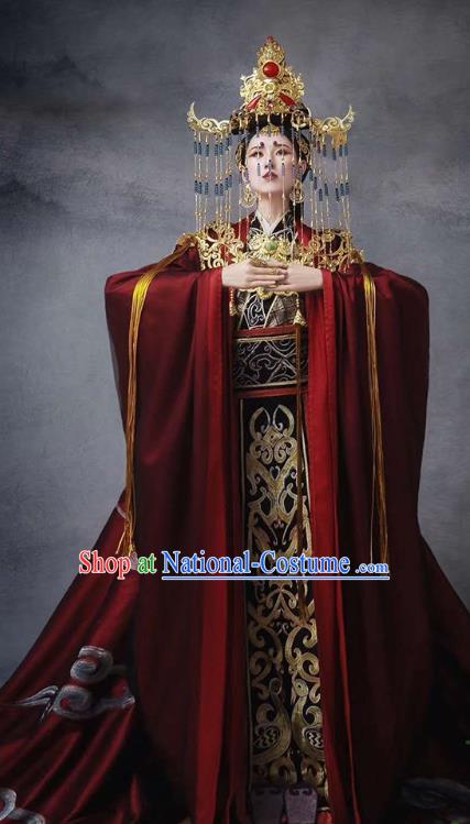 Chinese Ancient Queen Wu Zetian Hanfu Dress Traditional Tang Dynasty Female King Costumes and Headdress Full Set