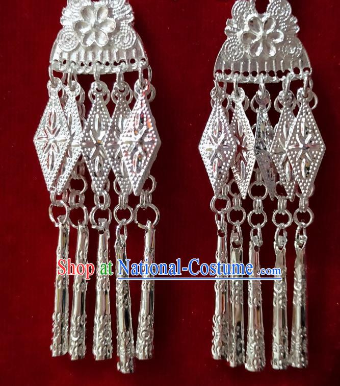 China Guizhou Handmade Miao Ethnic Earrings Hmong Minority Bride Long Tassel Ear Accessories