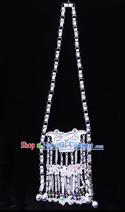 China Traditional Dong Ethnic Jewelry Accessories Miao Silver Butterfly Necklace Minority Stage Show Necklet