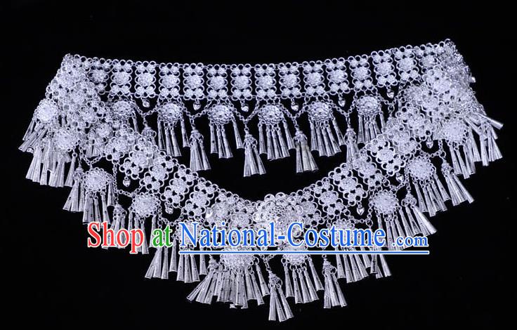 China Yunnan Miao Ethnic Argent Belt Jewelry Traditional Decoration Miao Silver Flowers Waist Accessories