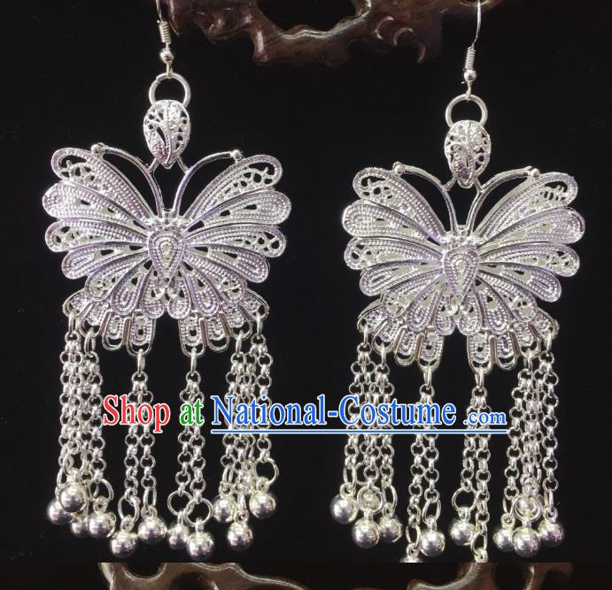 China Handmade Guizhou Miao Ethnic Women Earrings Hmong Argent Butterfly Ear Accessories