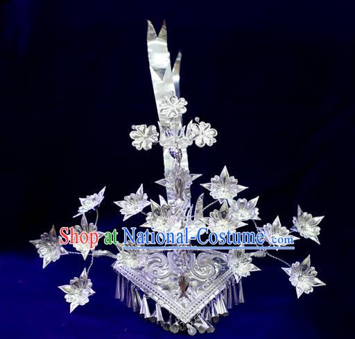 Chinese Miao Ethnic Silver Phoenix Hairpin Quality Nationality Folk Dance Hair Accessories Minority Bride Hair Crown