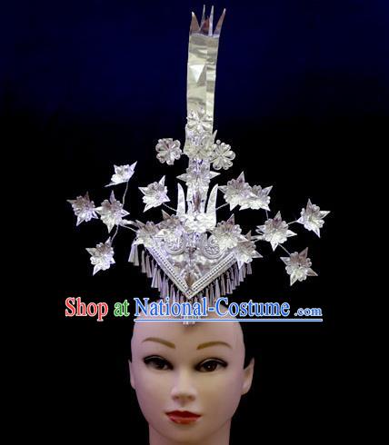 Chinese Miao Ethnic Silver Phoenix Hairpin Quality Nationality Folk Dance Hair Accessories Minority Bride Hair Crown