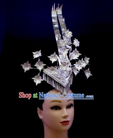 Chinese Miao Ethnic Silver Phoenix Hairpin Quality Nationality Folk Dance Hair Accessories Minority Bride Hair Crown