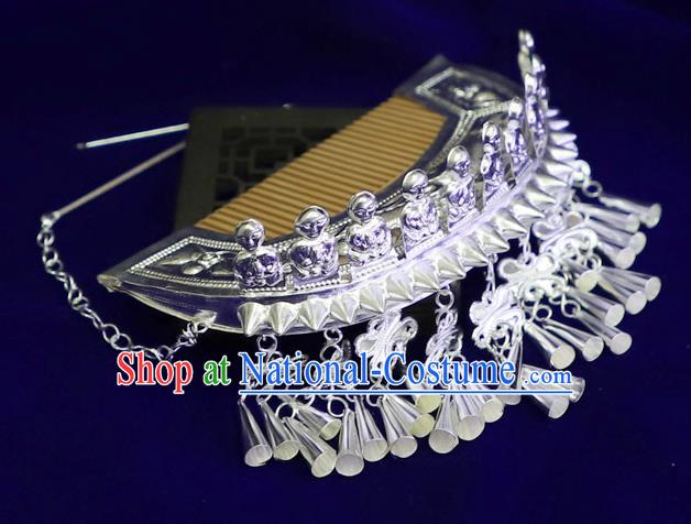 Chinese Miao Ethnic Argent Tassel Hair Comb Quality Minority Nationality Stage Performance Hairpins