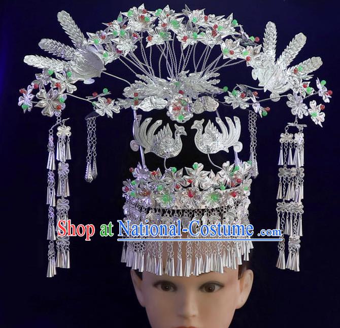 Quality Minority Nationality Wedding Colorful Beads Phoenix Coronet Chinese Miao Ethnic Festival Hair Accessories Full Set