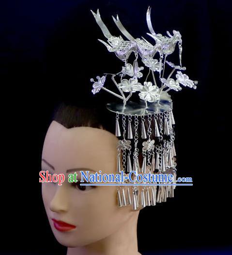 Quality Chinese Ethnic Nationality Three Birds Hairpins Festival Hair Accessories Miao Minority Silver Folk Dance Hair Stick