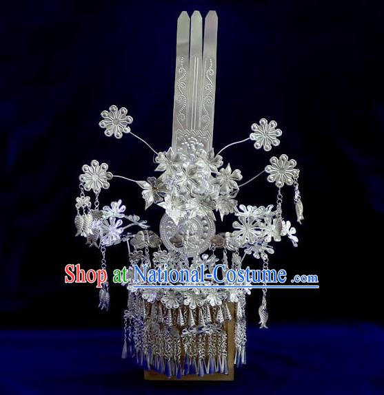 Chinese Guizhou Traditional Minority Stage Show Hair Accessories Ethnic Festival Hair Crown Miao Nationality Wedding Hairpins Phoenix Coronet