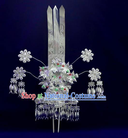 Chinese Guizhou Miao Nationality Wedding Hairpins Phoenix Coronet Traditional Minority Hair Accessories Ethnic Festival Dance Colorful Beads Hair Crown