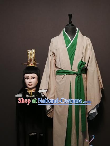 China Ancient Scholar White Clothing Drama Spring and Autumn Period Civilian Male Costumes and Headpiece