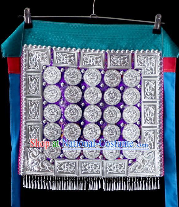 China Dong Nationality Silver Dress Waist Accessories Traditional Minority Folk Dance Purple Silk Apron