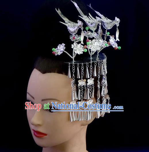 Quality Chinese Ethnic Colorful Beads Hair Stick Miao Nationality Three Birds Hairpins Festival Hair Accessories