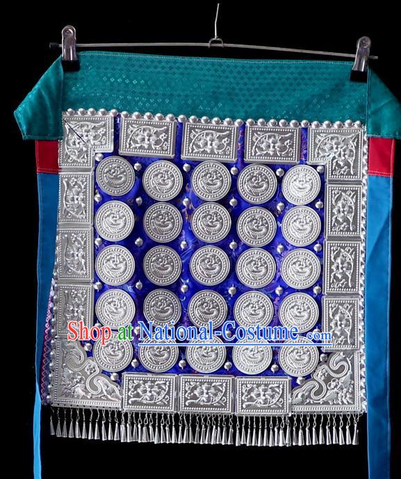 China Traditional Minority Costume Dong Nationality Folk Dance Dress Waist Accessories Royalblue Silk Apron