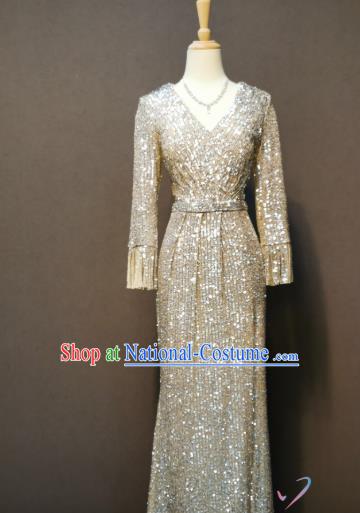 Top Grade Compere Sequins Full Dress Singer Clothing Chorus Costumes Evening Wear