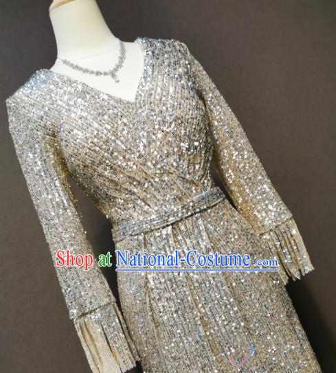 Top Grade Compere Sequins Full Dress Singer Clothing Chorus Costumes Evening Wear