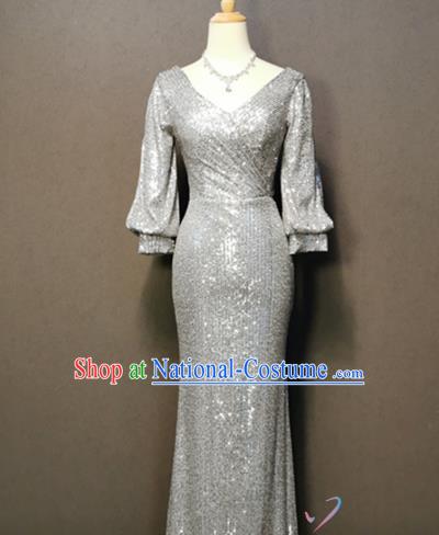 Annual Meeting Compere Argent Sequins Full Dress Chorus Costumes Evening Wear Singer Clothing