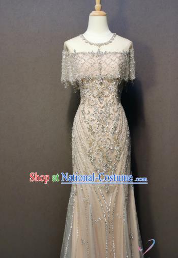 Chorus Embroidered Champagne Full Dress Evening Wear Singer Costumes Annual Meeting Compere Clothing