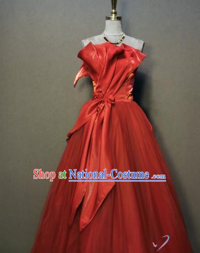 Compere Red Bubble Full Dress Evening Wear Chorus Singer Costumes Annual Meeting Clothing