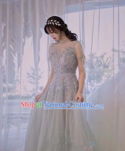 Compere Argent Veil Full Dress Evening Wear Annual Meeting Costumes Bride Dress