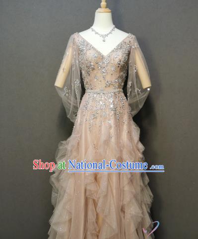 Compere Champagne Bubble Full Dress Annual Meeting Costumes Bride Embroidery Beads Dress Evening Wear