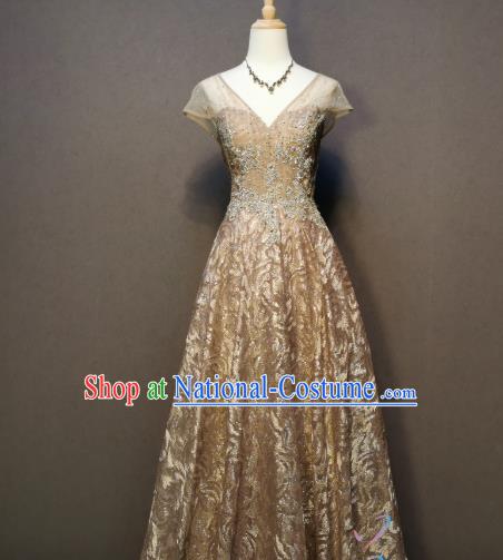 Compere Golden Full Dress Annual Meeting Costumes Evening Wear Bride Toast Dress