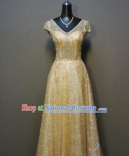 Annual Meeting Costumes Evening Wear Bride Toast Dress Compere Golden Full Dress