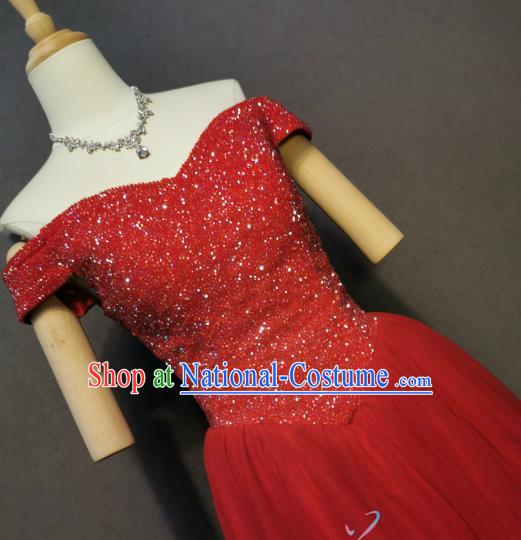 Bride Toast Red Off Shoulder Dress Evening Wear Compere Full Dress Annual Meeting Costumes