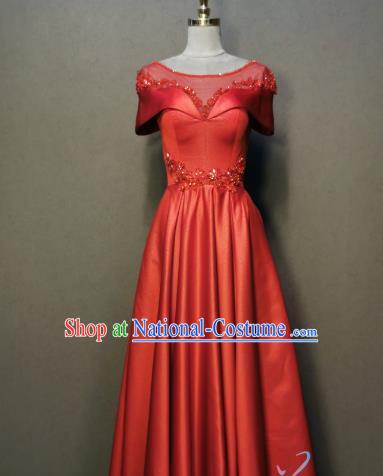 Evening Wear Compere Full Dress Annual Meeting Costumes Bride Toast Red Satin Dress