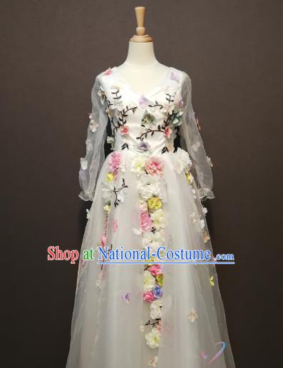 Flower Child Clothing Compere Full Dress Evening Wear Annual Meeting Costumes Bride White Veil Dress