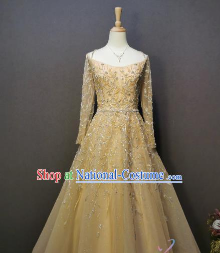 Drilling Golden Dress Annual Meeting Compere Full Dress Evening Wear Bride Costumes