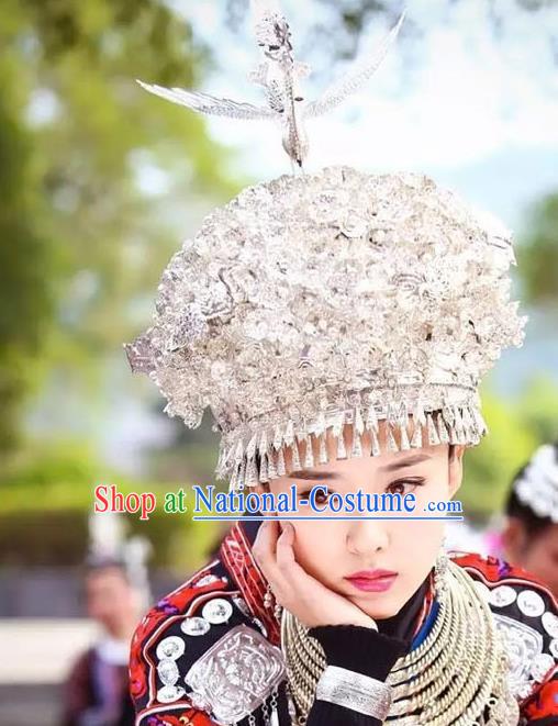 Chinese Miao Nationality Wedding Hat Guizhou Ethnic Women Hair Accessories Phoenix Coronet