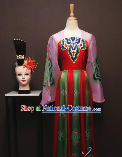 China Classical Dance Costumes Fan Dance Dress Spring Festival Gala Flying Dance Clothing and Headwear