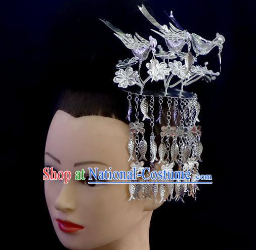 Chinese Ethnic Fish Tassel Hair Stick Miao Nationality Traditional Festival Hair Accessories Three Birds Hairpins