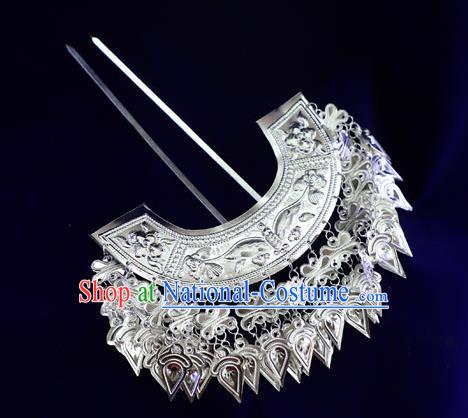 Chinese Guizhou Miao Nationality Hairpins Miao Ethnic Hair Comb Women Hair Accessories Carving Butterfly Hair Stick