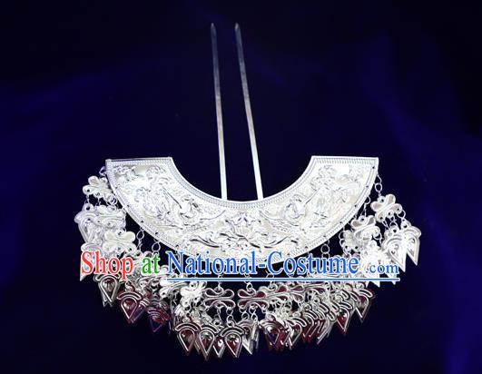 Chinese Miao Nationality Women Hairpins Miao Ethnic Argent Hair Stick Guizhou Minority Folk Dance Hair Accessories