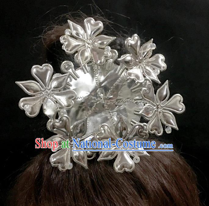 China Handmade Miao Ethnic Argent Hair Stick Dong Minority Folk Dance Hair Accessories Flowers Hairpins