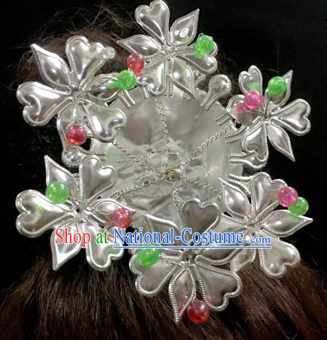 China Handmade Dong Minority Folk Dance Hair Accessories Flowers Hairpins Miao Ethnic Colorful Beads Hair Crown