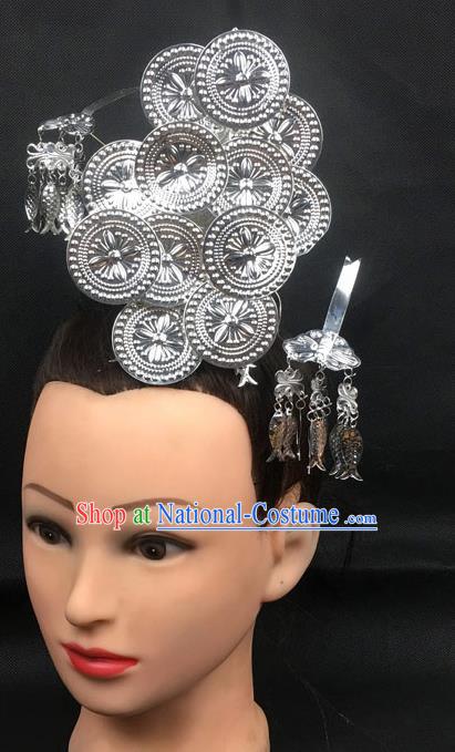 China Dong Ethnic Stage Performance Headwear Handmade Minority Nationality Hair Crown and Hairpins Full Set