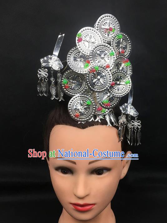 China Handmade Minority Nationality Colorful Beads Hair Crown and Hairpins Dong Ethnic Folk Dance Headpieces