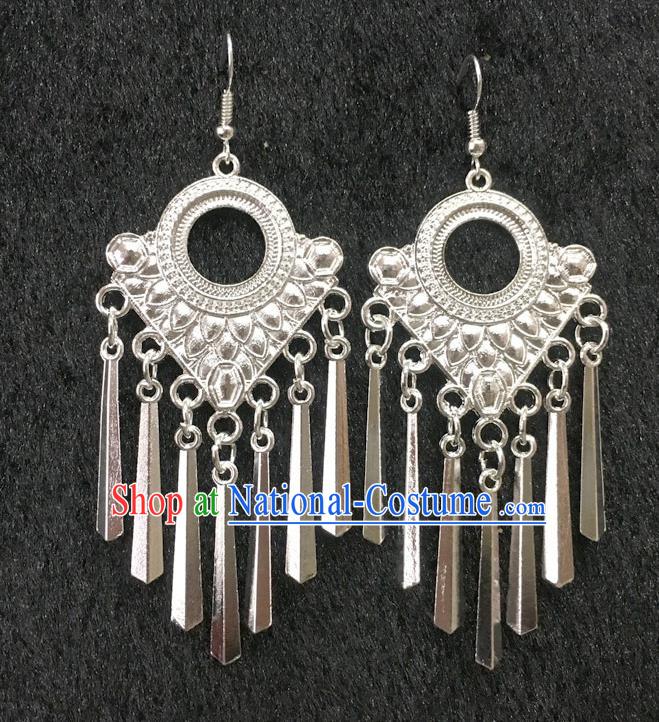 China Traditional Folk Dance Eardrop Handmade Ethnic Women Jewelry Accessories Argent Tassel Earrings