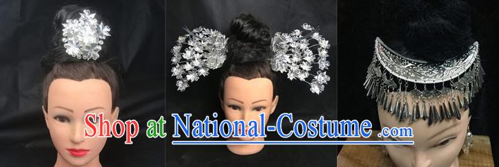 China Minority Flower Hair Crown and Bird Hairpins Miao Nationality Hair Accessories Handmade Dong Ethnic Folk Dance Headdress