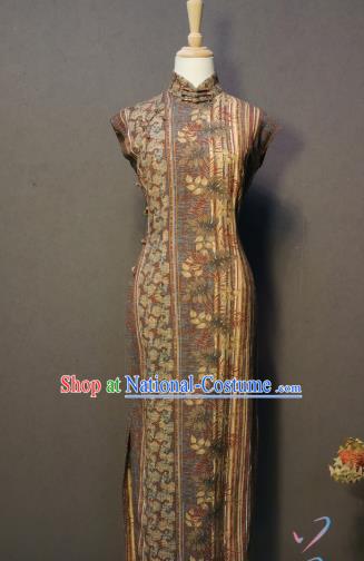 Republic of China Young Mistress Qipao Dress Shanghai Traditional Brown Cheongsam Drama Concubine Clothing