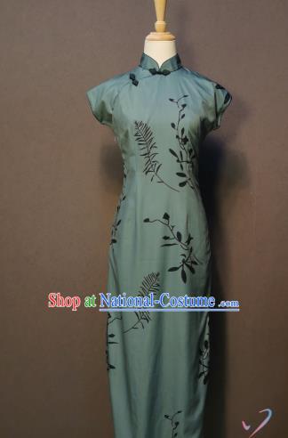 Retro Green Qipao Dress Drama Republic of China Classical Clothing Traditional Shanghai Wang Jiazhi Cheongsam